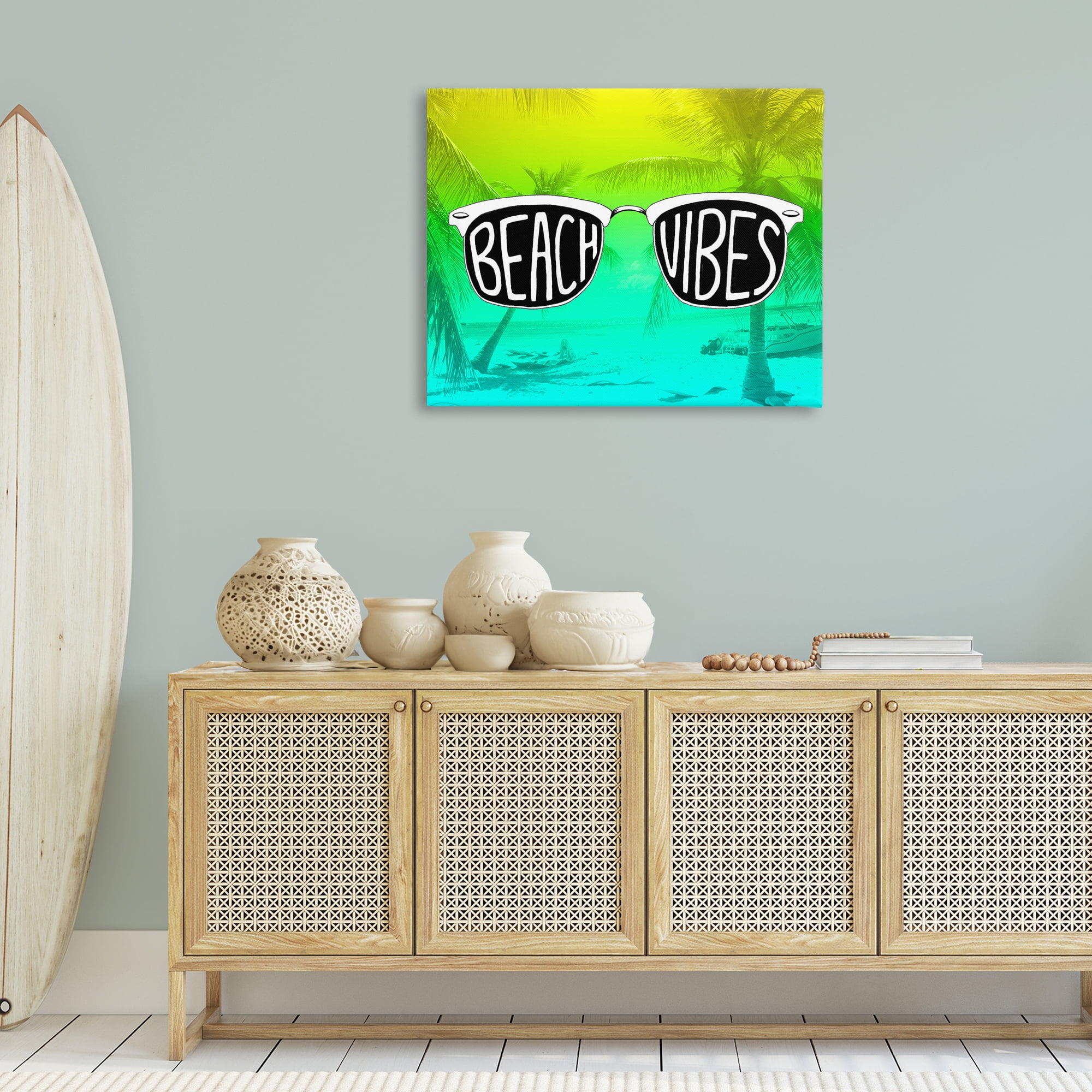 Stupell Industries Beach Vibes Sunglasses Typography Painting Gallery Wrapped Canvas Art Print Wall Art, 40 x 30