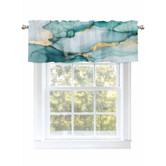 Abstract Marble Texture Valances for Windows Gold Teal Gradient Art Kitchen Valance Curtain Rod Pocket Small Curtains for Cafe Bathroom Laundry Basement 54" x 18"