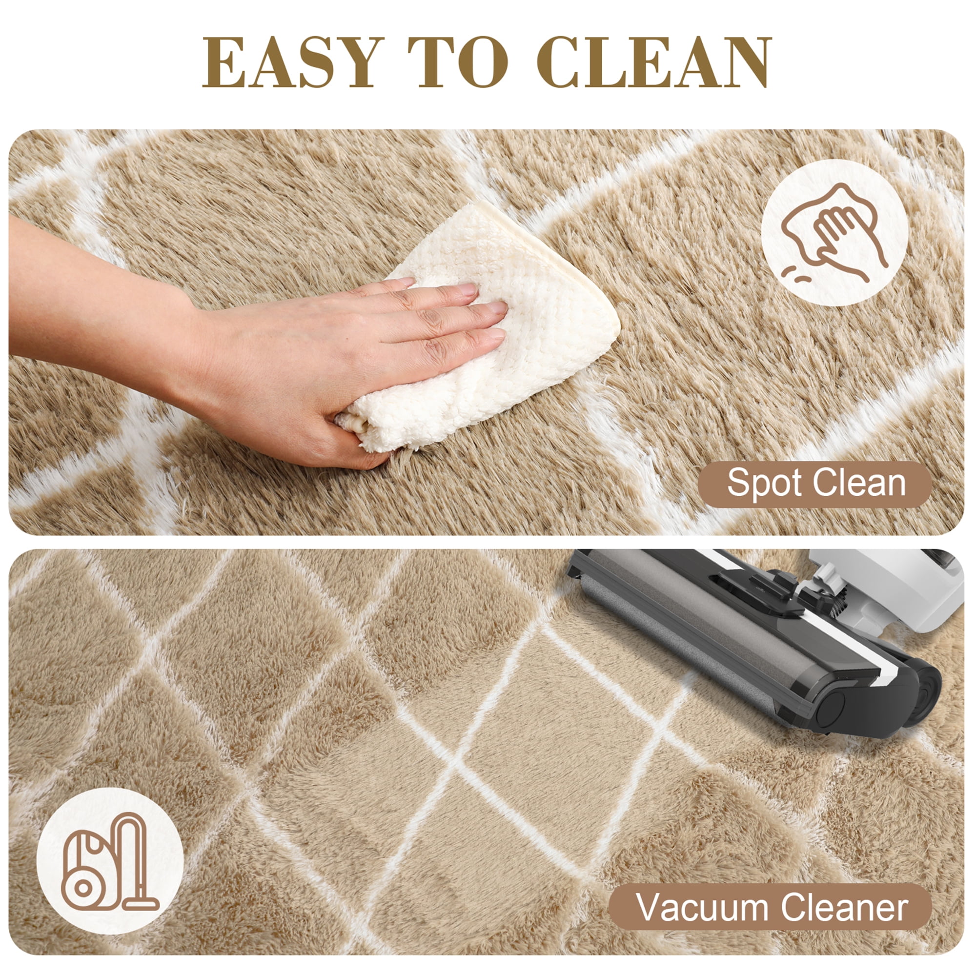 CozyDesg Shag Area Rugs,4'x6' Soft Fluffy Shaggy Carpet for Living Room,Large Rug for Bedroom Dining Room Home Decor Room Decor,Beige & White