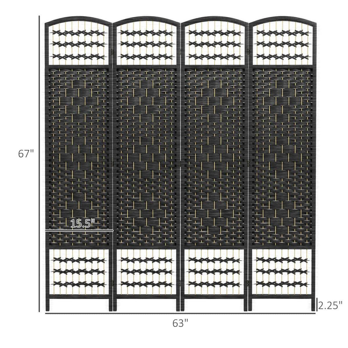 Spaco 4 Panel 5.6 FT Tall Room Divider, Folding Screen for Indoor as Living Room, Bedroom, Black