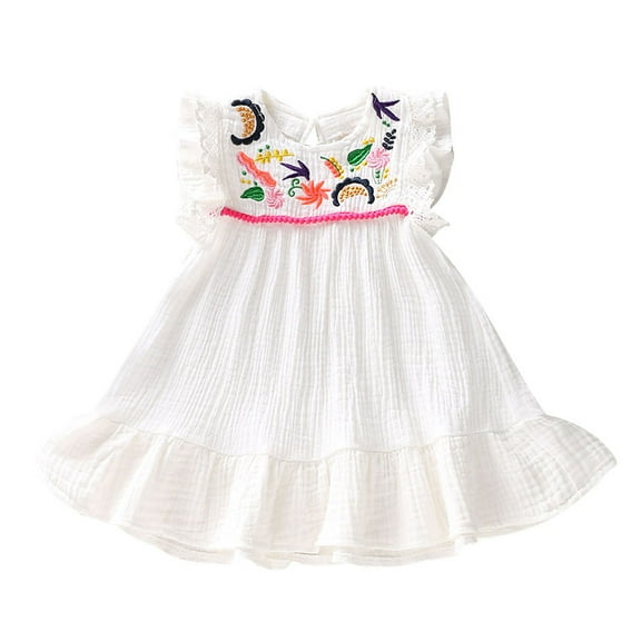 Gunia Hawaiian Dresses For Baby Girls Sleeveless Embroidery Flower Princess Clothes Kid Skirt Sundress For Holiday Beach White Dress For Girls 6M-4Y
