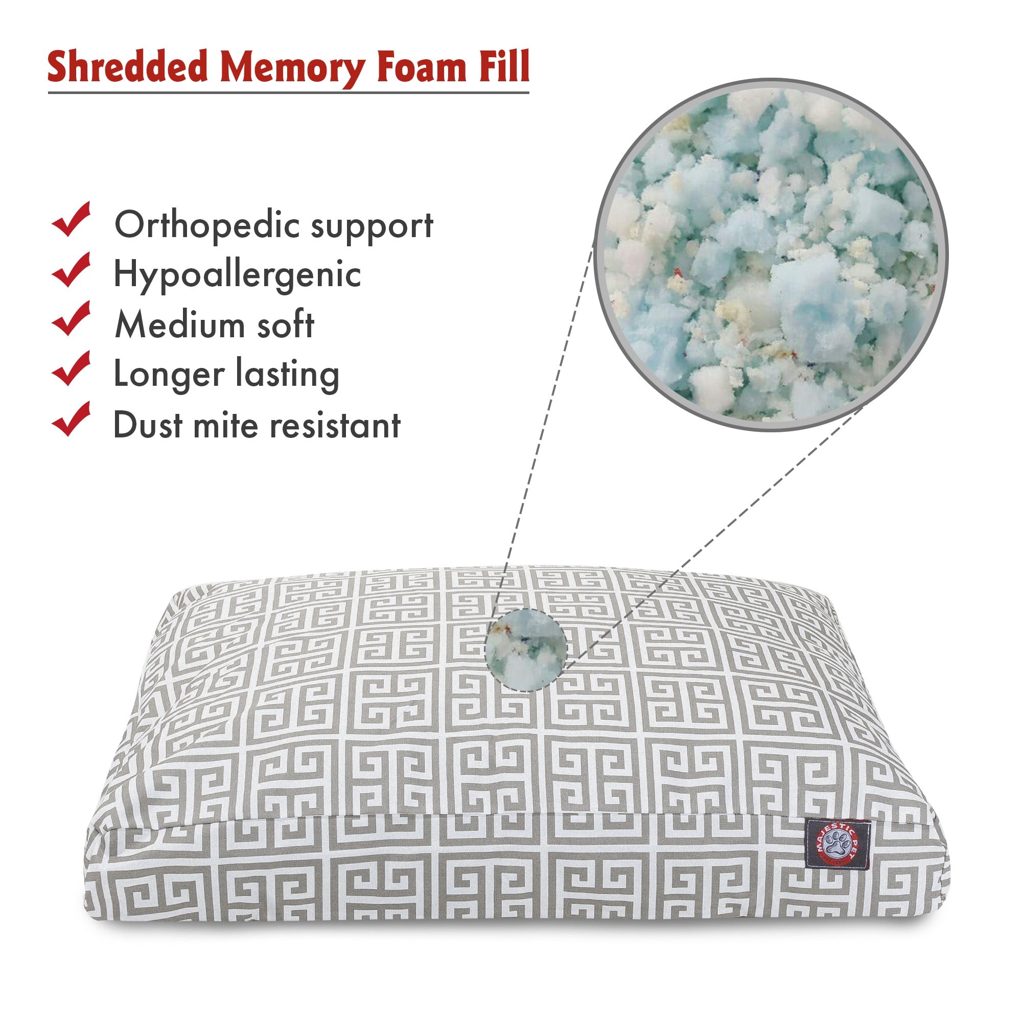 Majestic Pet | Towers Shredded Memory Foam Rectangle Pet Bed For Dogs, Removable Cover, Gray, Medium