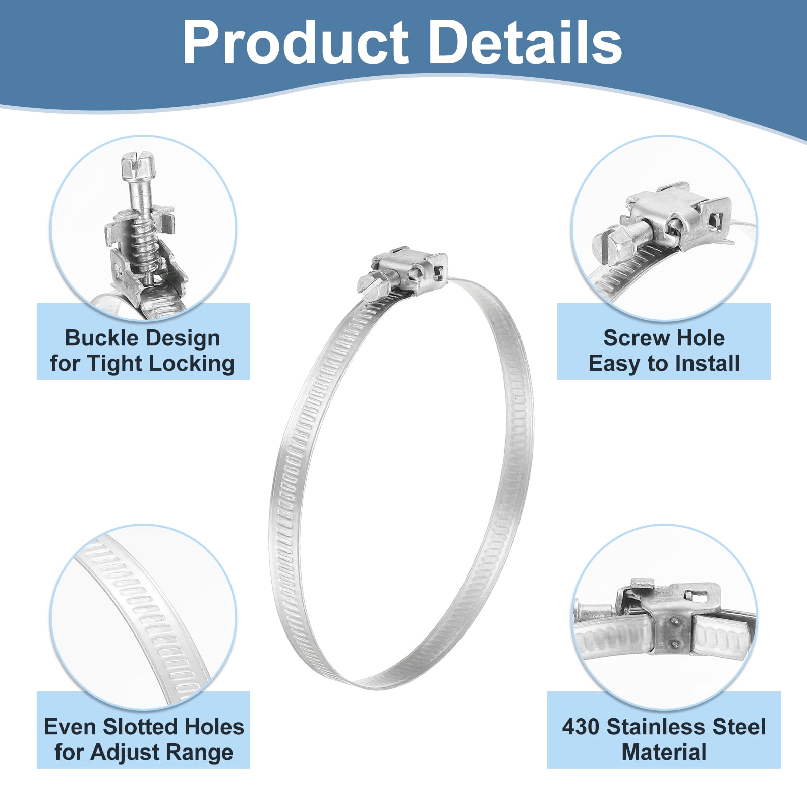 4 Inch 430 Stainless Steel Duct Clamps, 20 Pcs Adjustable Hose Clamps