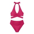 thumbnail image 3 of Womens Tummy Control Bathing Suits Modest Bikini Sets Twist Front Two Piece High Waisted Halter Bikini Sets (Hot Pink XL), 3 of 3