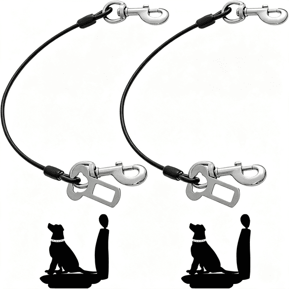 GASTROPOD Dog Seat Belt Harness for Car,2Pcs Dog Seatbelt of Coated Wire Leash Safety Restraint,No Chew Tether Cable Vehicle Dogs Accessories,Double Clips & Latch (2 Pack Black, 24 Inch/60 Cm)