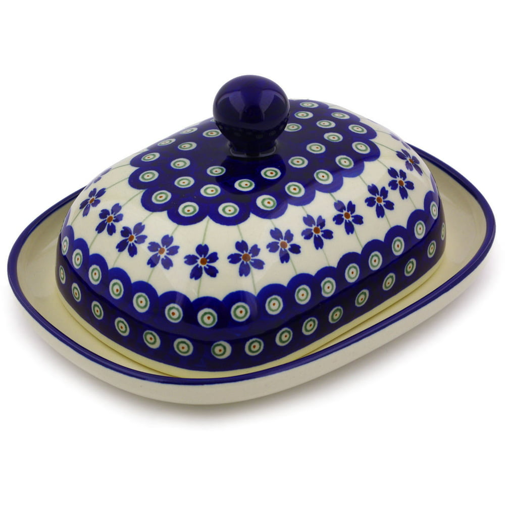 Polish Pottery 7½-inch Butter Dish (Flowering Peacock Theme) Hand ...