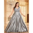 thumbnail image 3 of AURA Plus Size Evening Dress Long Sleeve V Neck Slim Fit Fishtail Formal Maxi Gown Spandex Color Block Women 0XL 4XL, 3 of 6