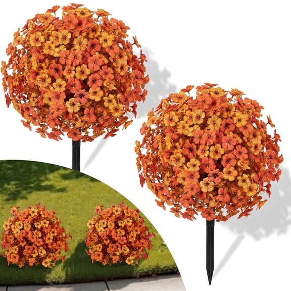 AcerichFad Artificial Fall Flowers Outdoor, 2 Pack 22" Faux Topiary Ball Flowers with Spikes Fake Silk Plants Fall Decoration for Home Indoor Outside Garden Porch Patio Autumn Decor