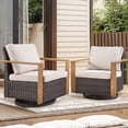 thumbnail image 5 of POCASSY Patio Swivel Chairs Set of 2, Outdoor Rocking Chairs with Wood Grain Finish Square Armrest All Weather Wicker Glider Rocking Patio Chairs for Porch Deck Balcony, Brown/Beige, 5 of 7
