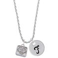 thumbnail image 1 of Delight Jewelry Silvertone Celtic Knot Heart - Square Seal Silvertone Script Initial Disc - F - Charm Necklace, 20"+3", 1 of 4