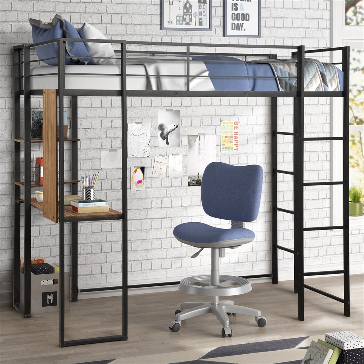 Modernluxe Metal Twin Size Loft Bed, How To Build A Twin Loft Bed With Desktop