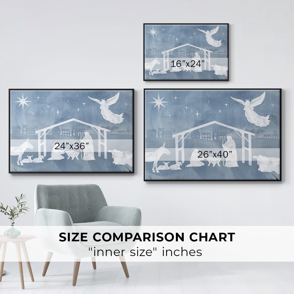 Star of Bethlehem Collection A - Framed Gallery Wrapped Holiday Canvas - 25 x 37 - Black Frame