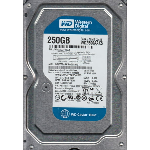 WD2500AAKS-00L9A0, DCM DARNHT2CH, Western Digital 250GB SATA 3.5 Hard Drive