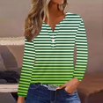 thumbnail image 1 of RXIRUCGD Hauts Décontractés à Rayures Manches Longues Col en V pour Femmes, Vert, Taille: 2TG, 1 of 5