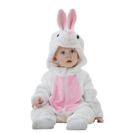

HOANSELAY Boys Girls Casual Hooded Romper Long Sleeve Animal Plush Zipper Jumpsuit for Cosplay Costume