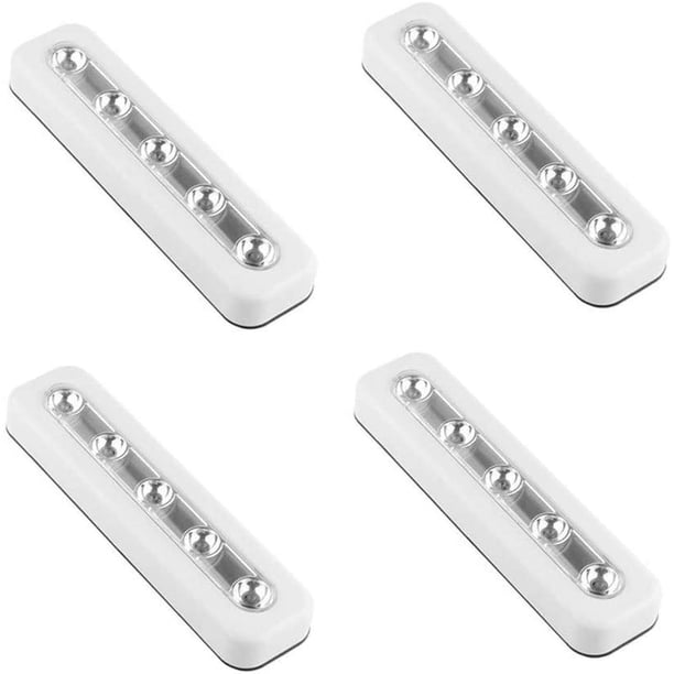 Un paquete de 4 luces táctiles LED montadas en vástago de bricolaje, luces nocturnas tipo empuje que funcionan con baterías, utilizadas para gabinetes, guardarropas, pasillos, escaleras, áticos, garaj
