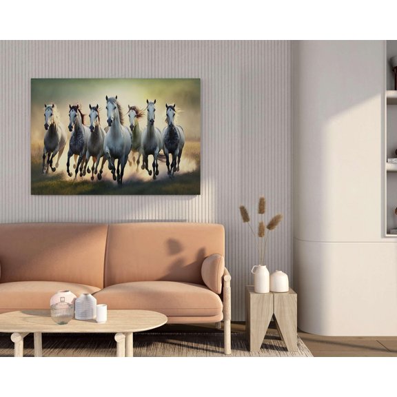 Rivaaz Craft Seven Horse Painting for Wall Decoration with Frame Canvas Painting for Living Room Bedroom Home Office & Hotels (22 inch x 16 inch CH-HS-LDP2)