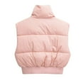 thumbnail image 3 of Women's Puffer Vest Sleeveless Stand Collar Solid Zip Up Cardigan Outerwear Pink M, 3 of 7