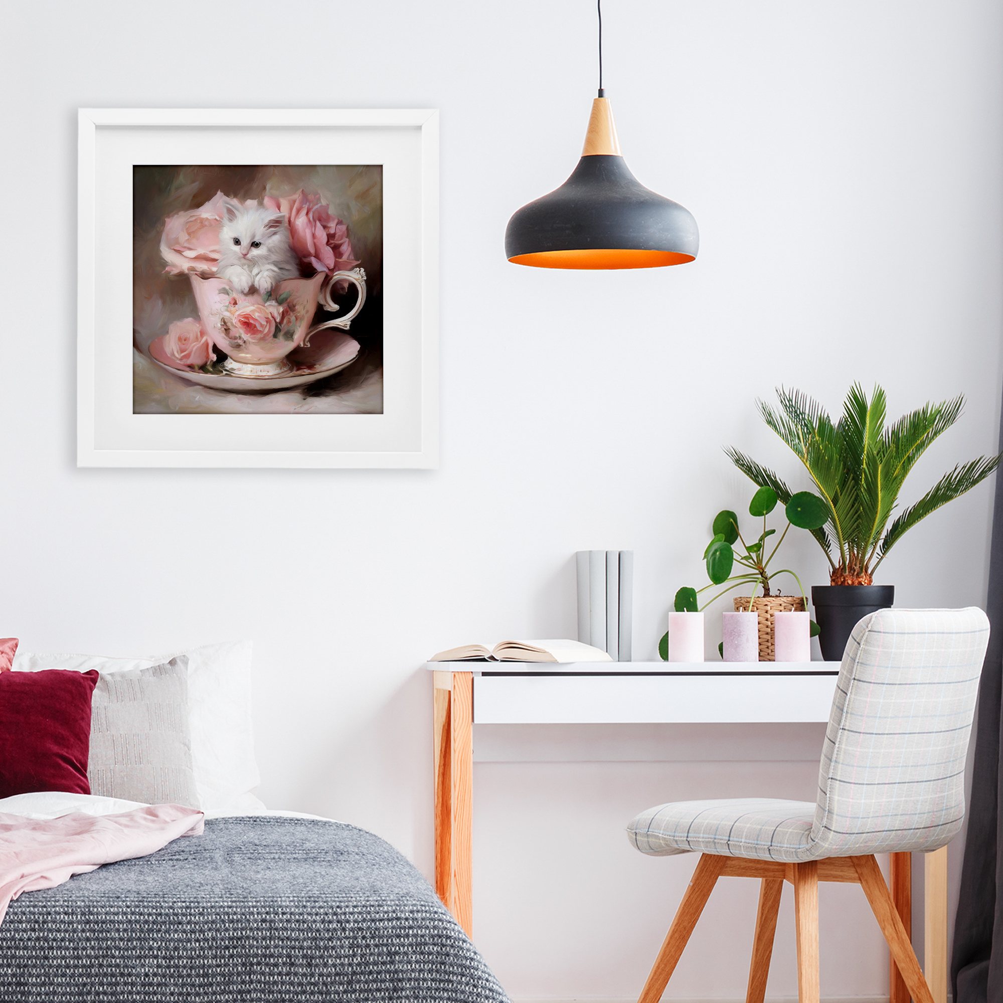 Stupell Industries Little Teacup Kitten White Framed Print Under Glass, design by Tina LeCour
