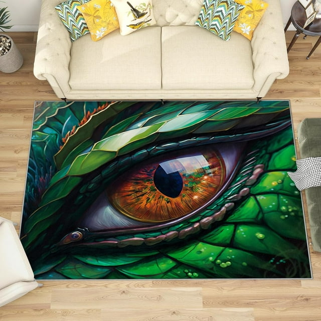 4x6 Rug, Dragon Rug Washable Non Slip Soft for Living Room Bedroom, 3D Green Dragon Eye Area Rug, Horror Carpet, Dragon Home Decor & Gifts
