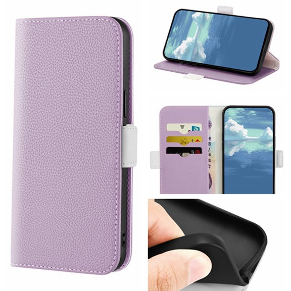 K-Lion Wallet Case for iPhone 15 Plus, Cute Elegant Lychee Pattern PU Leather Card & Cash Slot Shockproof Protective Case Anti-Scratch Folio Flip Case Cover for Women Girls,Purple