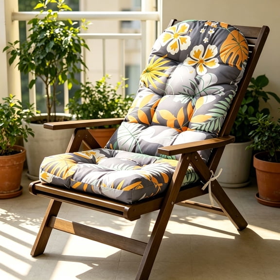 High Back Outdoor Chair Cushion, Waterproof Patio Chair Pad with Ties for Chairs, Rocking Chairs and Outdoor Furniture(Multi,110X50cm)