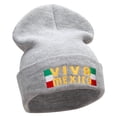 thumbnail image 4 of Viva Mexico Flag Embroidered 12 Inch Long Knitted Beanie - Heather Grey OSFM, 4 of 5