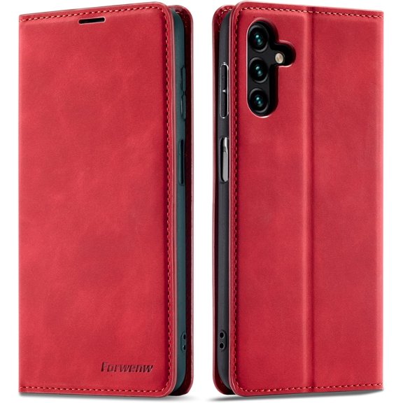 Premium PU Leather Flip Folio Case for Samsung Galaxy S22 5G, Protective Case with Kickstand Card Slot Closure Shockproof Full Protection Wallet Cover - Red