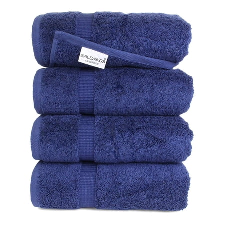 SALBAKOS Turkish Luxury Hotel & Spa Collection 27"x54" Bath Towels 100% Combed Cotton, Eco-Friendly Set of 4, Navy