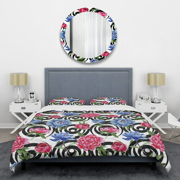 Designart 'Floral Retro Pattern I' Mid-Century Modern Duvet Cover Set