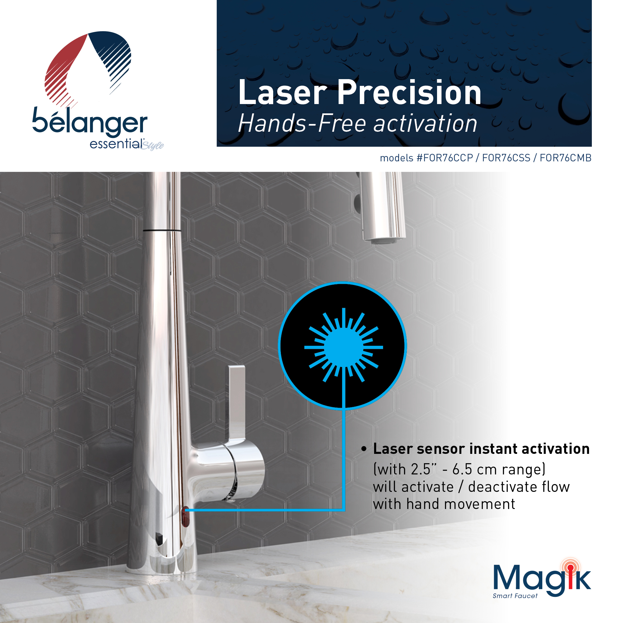 Belanger FOR76CMB Touchless Single Handle Pull-Down Kitchen Faucet with Magik Technology, Matte Black