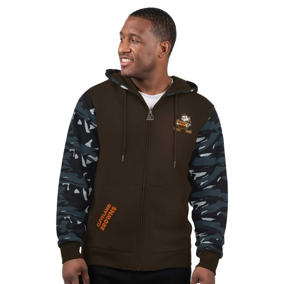 Men's Starter Brown Cleveland Browns Thursday Night Gridiron Vintage Logo Full-Zip Hoodie
