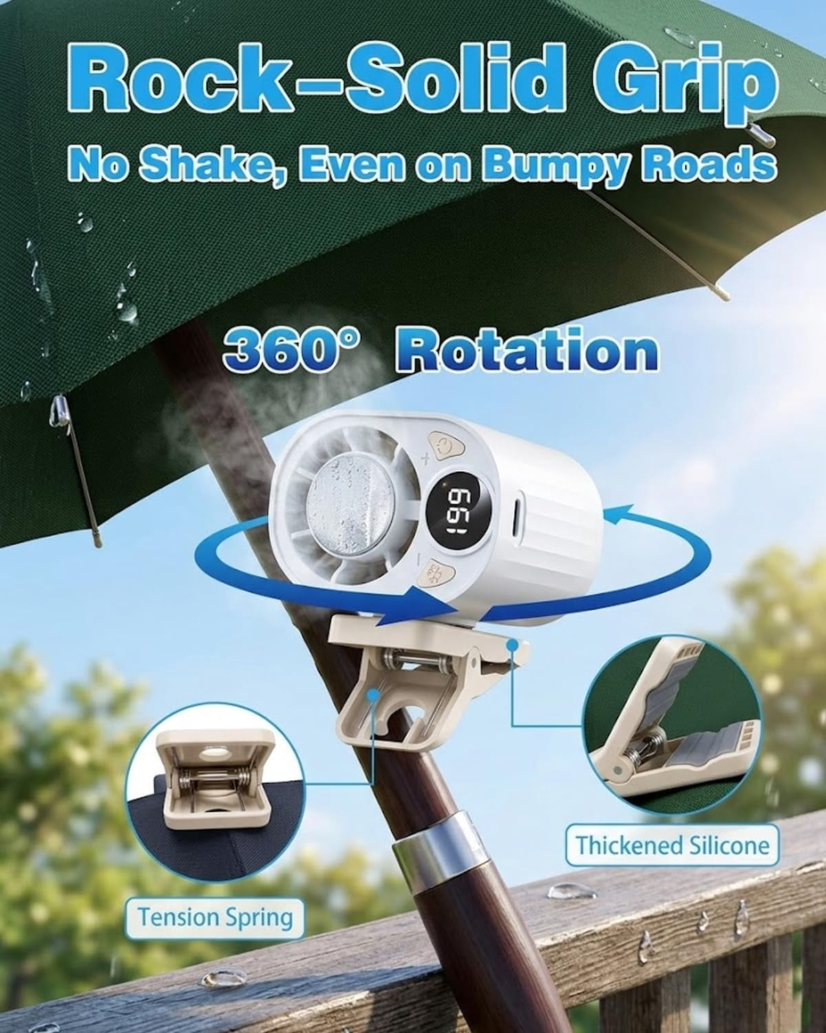 2026 Car Clip on Air Conditioner Fan with LED Display - 360° Rotation, 199 Speeds & Semi-Cooling Technology, USB Rechargeable Personal Fan, Hands-Free Clip on Fan for Cars, Work, Camping (C-Black)