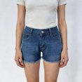 thumbnail image 6 of Women Mid Rise Jeans Shorts Frayed Raw Hem Summer Stretchy Casual Denim Shorts, 6 of 6