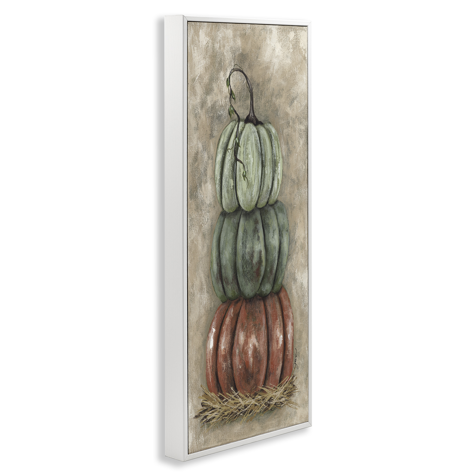 Stupell Industries Stacked Rustic Pumpkins Botanical & Floral Painting White Framed Art Print Wall Art, 10 x 24