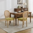 thumbnail image 2 of French Style Dining Chairs Set of 2, Linen Fabric Dining Chair with Rattan Back and Solid Leg, Wooden Farmhouse Side Chairs for Kitchen, Living Room, Olive Green, 2 of 7