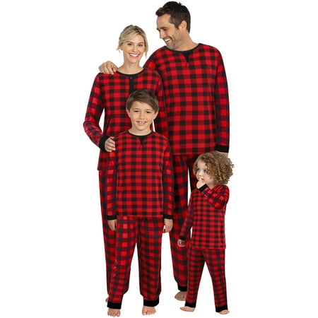

Family Checkered Print Round Neckline Long Sleeve Button Pajamas Set