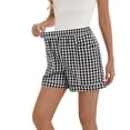 thumbnail image 6 of Trendy Gingham Shorts for Women Summer Elastic Waist Rolled Hem Loose Casual Cotton Shorts with Pockets Black L, 6 of 6