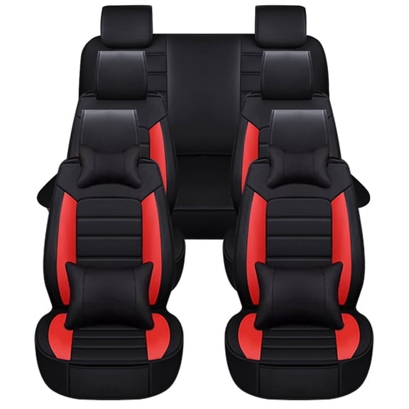Maidao Leather Car Seat Covers, Leatherette Automotive Vehicle Cushion Cover Universal Non-Slip Vehicle Cushion Waterproof Protectors Interior Accessories 7 seats with Backrest Red