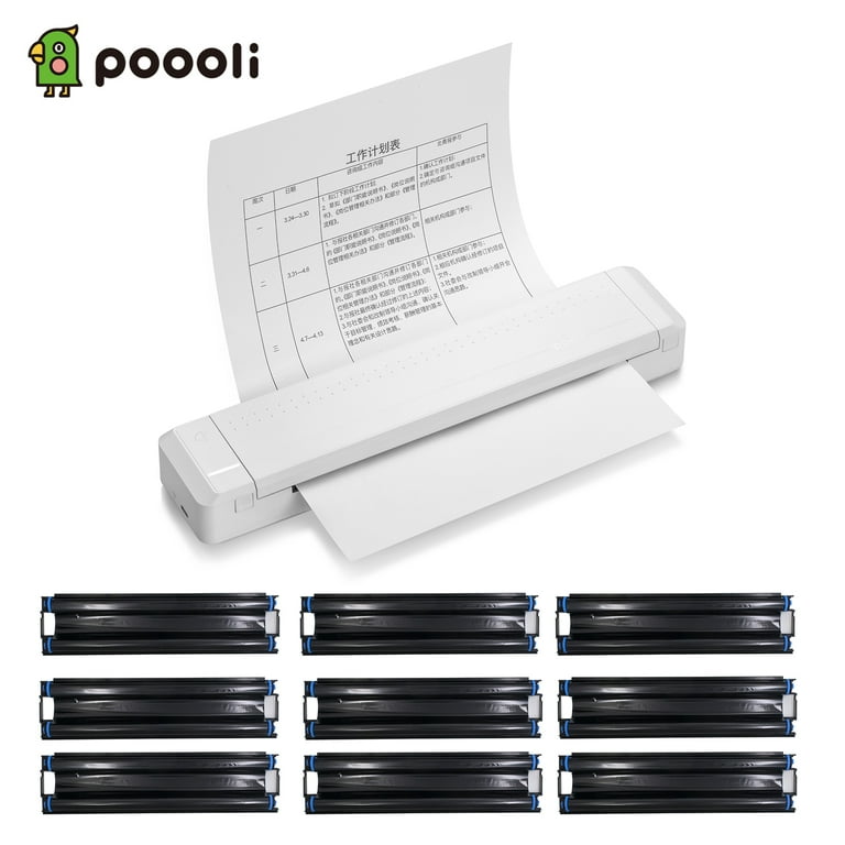 Poooli A4 Paper Printer, 300dpi Wireless Portable Printer with Ribbon,  White 