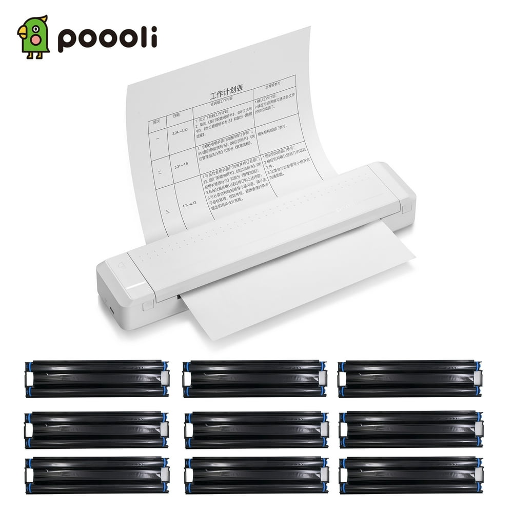 Poooli A4 Paper Printer, 300dpi Wireless Portable Printer with Ribbon
