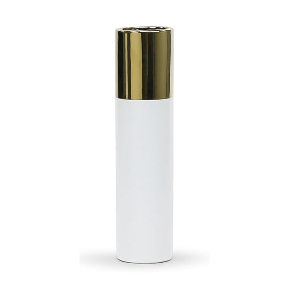 WGV Gold Topped White Ceramic Cylinder - 4" Wide x 16" Height, Good quality, Heavy Weighted Base - 1 Pc
