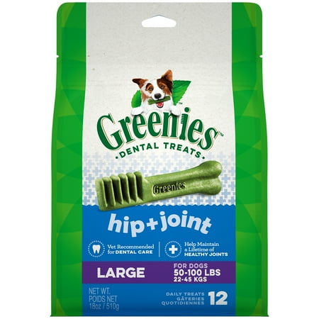 Greenies Hip and Joint Large Dental Dog Treats, 18 oz Pack (12 Treats)