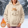 thumbnail image 5 of Women Fall And Winter Casual Solid Color Pet O Neck Pocket Sweatshirt Funny Pullover With Half Zipper Purr Pup Pet Pocket Hoodie, 5 of 9