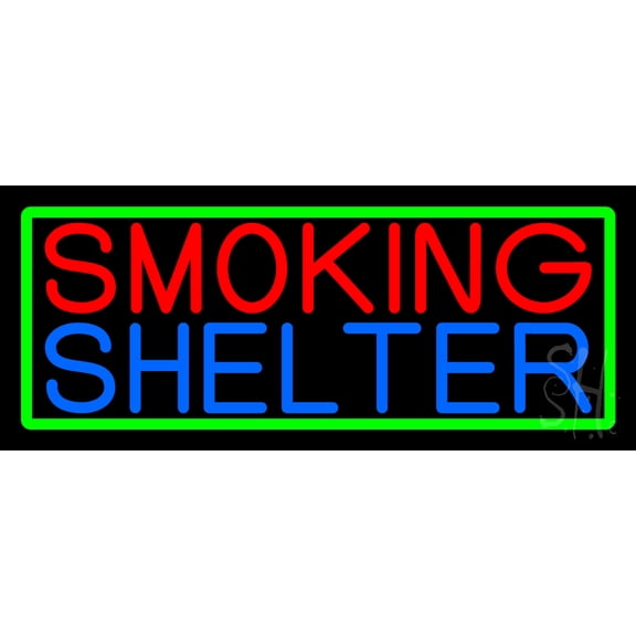 Smoking Shelter With Green Border LED Neon Sign 10 x 24 - inches, Clear Edge Cut Acrylic Backing, with Dimmer - Bright and Premium built indoor LED Neon Sign for Bar decor.