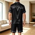 thumbnail image 4 of Men Satin Pajama Set Sleepwear for Man Summer Short Sleeve Button-Down Shirt & Shorts Pajamas 2 Piece Home Clothes Short Suit Black L, 4 of 6