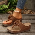 thumbnail image 4 of KIJBLAE Women's Floral Open Toe Wedge Flip Flops, Wide Width Comfort Casual Summer Beach Outdoor Vacation Slippers Brown 41, 4 of 9