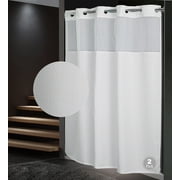 FBTS Prime 71x74 inch White Plain Fabric Hook Less Shower Curtains with Liner, 2 Per Pack
