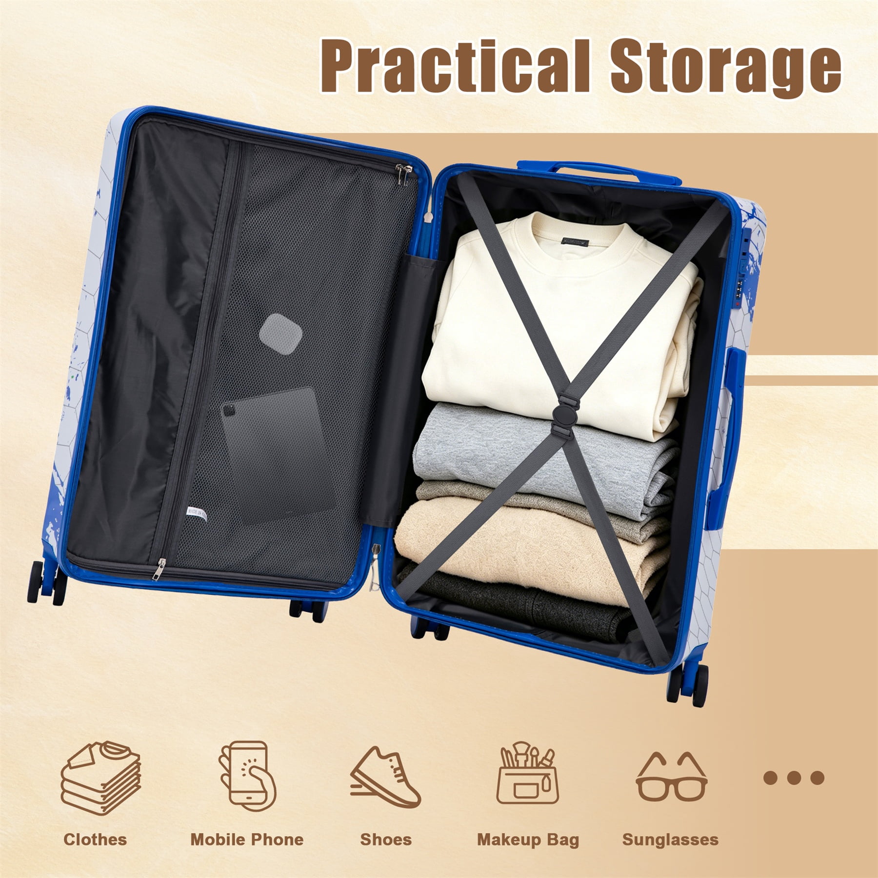 Alvantor 28" Luggage Hardside Suitcase With Spinner Wheels,Lightweight Luggage with TSA Lock Blue