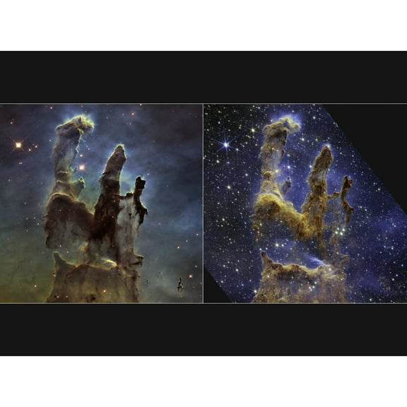 NASA James Webb Hubble Comparison Space Telescope Pillars of Creation Eagle Nebula Extra Large XL Wall Art Poster Print
